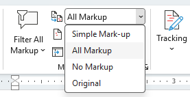 Review display view options drop down on ribbon in Word